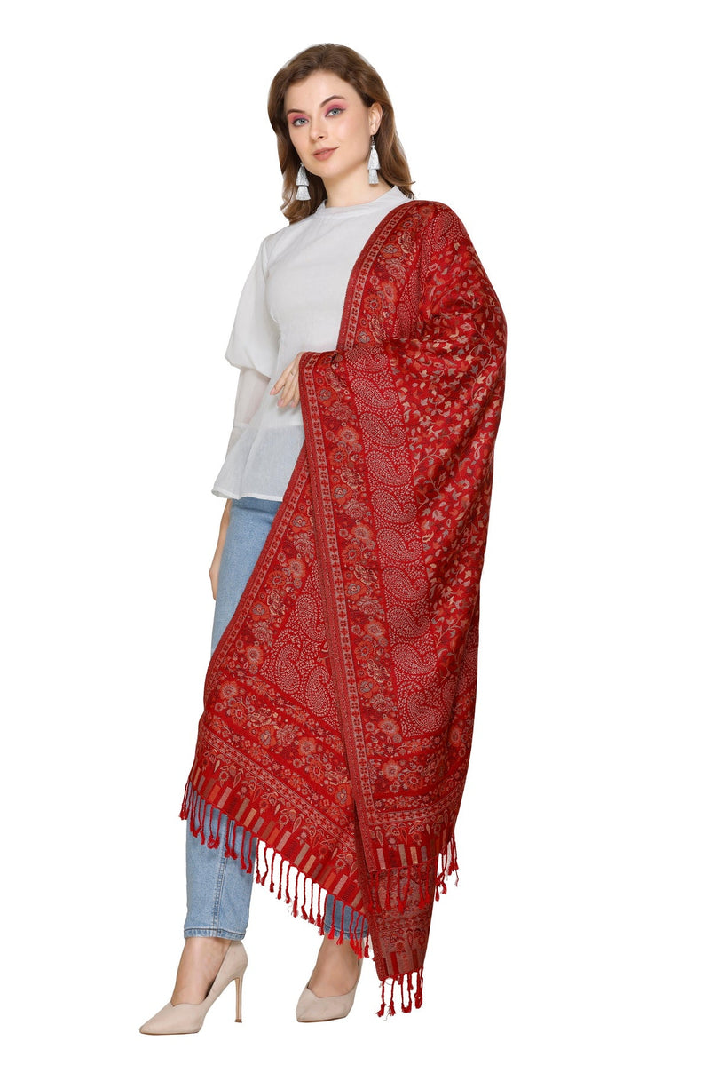 KRITI Allover Floral Woollen Maroon Stole For Girl