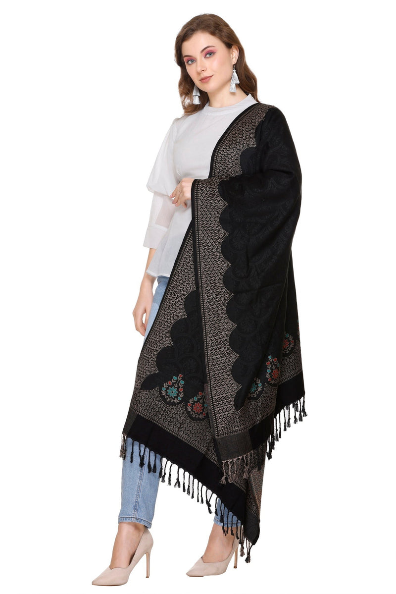 KRITI Paisley Designer Woollen Black Colour Stole For Girl