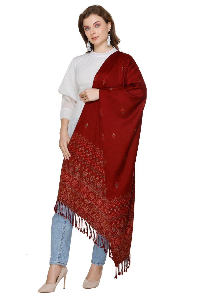 KRITI Jacquard Design  Woollen Maroon Color Stole For Girl