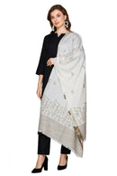 KRITI Floral Border Woollen White Color Stole For Girl