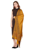 KRITI  Floral Border Woollen Yellow Color Stole For Girl