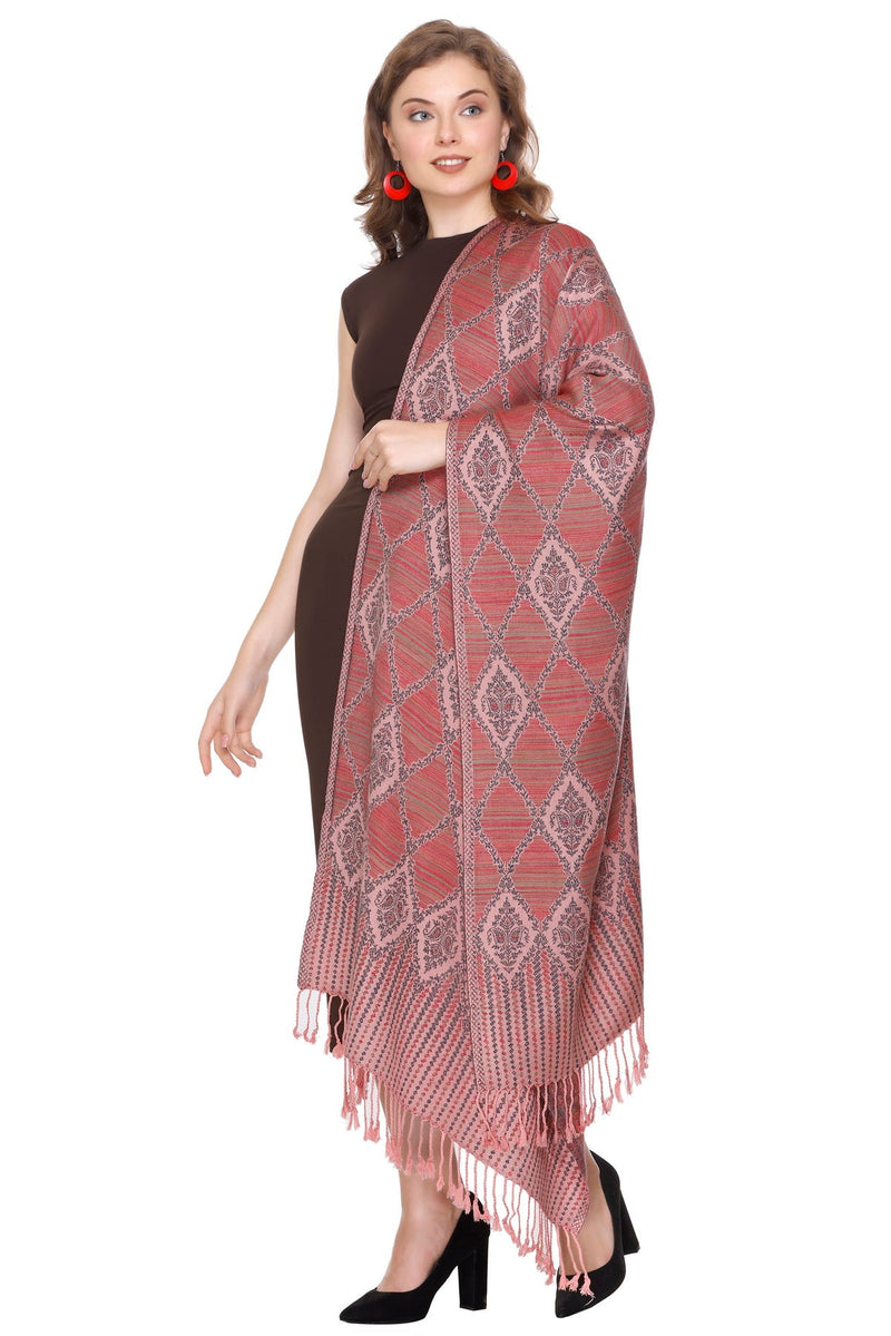 KRITI Diamond Design Woollen Peach Color Stole For Girl
