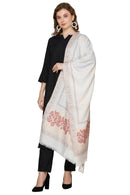 KRITI Floral Border Woollen White Color Stole For Girl