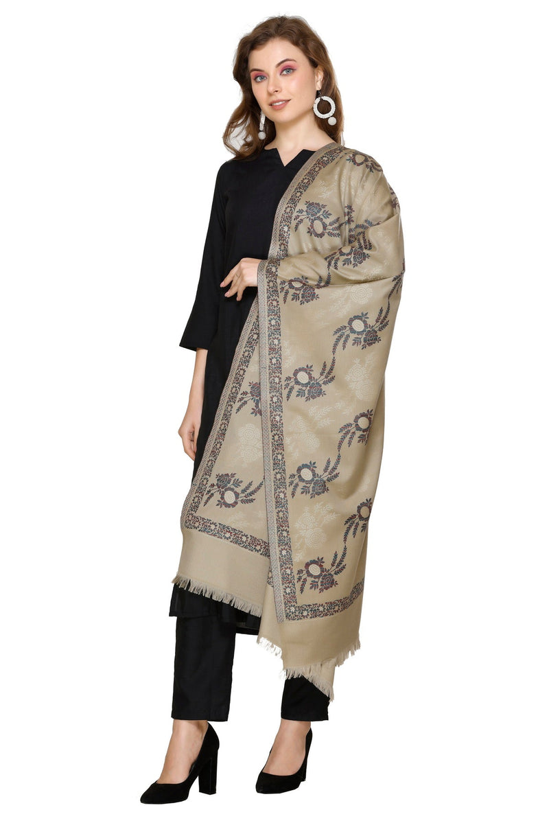 KRITI  Floral Pattern Woollen  Beige Color Stole For Girl