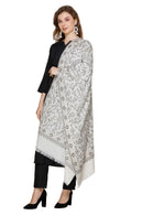KRITI Floral Pattern Woollen White Color Stole For Girl