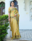 Yellow Woven Banarasi Organza Saree