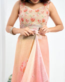 Ready To Wear Pink Linen Floral Printed Saree