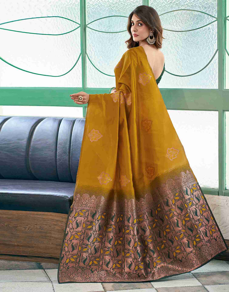 Yellow Silk Woven Saree