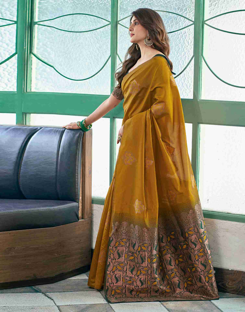Yellow Silk Woven Saree