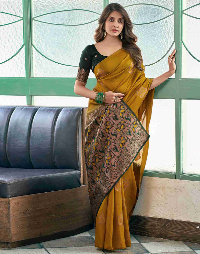 Yellow Silk Woven Saree