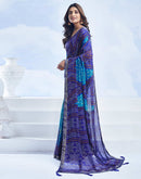 Dark Blue Chiffon Printed Bandhani Saree