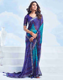 Dark Blue Chiffon Printed Bandhani Saree