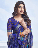 Dark Blue Chiffon Printed Bandhani Saree