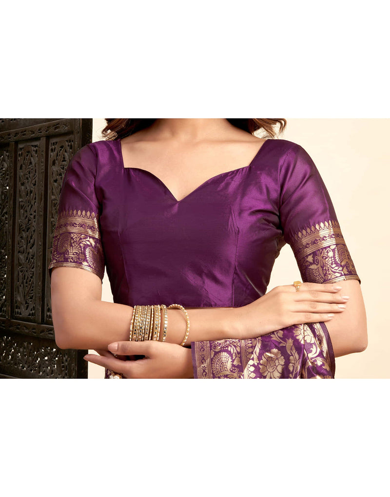 Wine Silk Woven Banarasi Saree