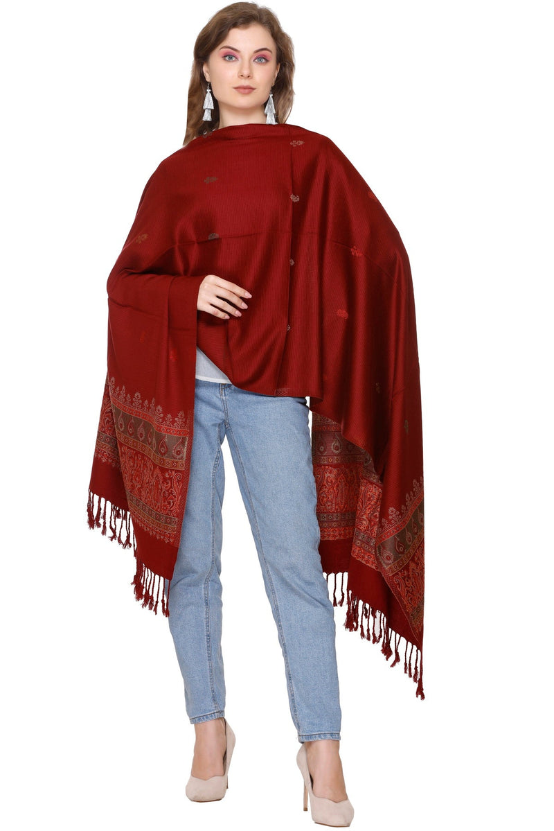 KRITI Desginer Border Woollen Maroon Color Stole For Girl