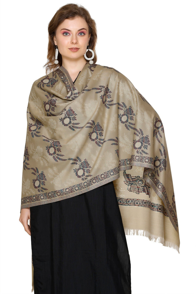 KRITI  Floral Pattern Woollen  Beige Color Stole For Girl