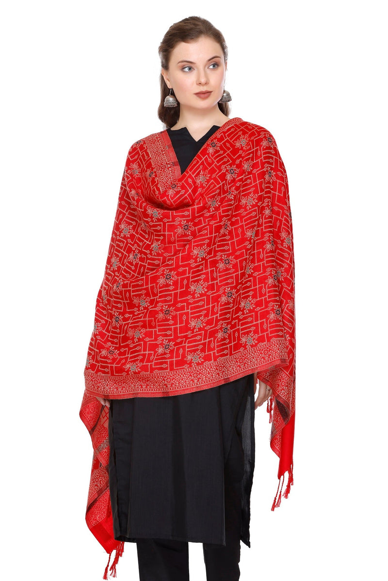 KRITI Geometric Design Woollen Red Color Stole For Girl