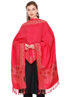 KRITI Floral Border Woollen Carrot Color Stole For Girl