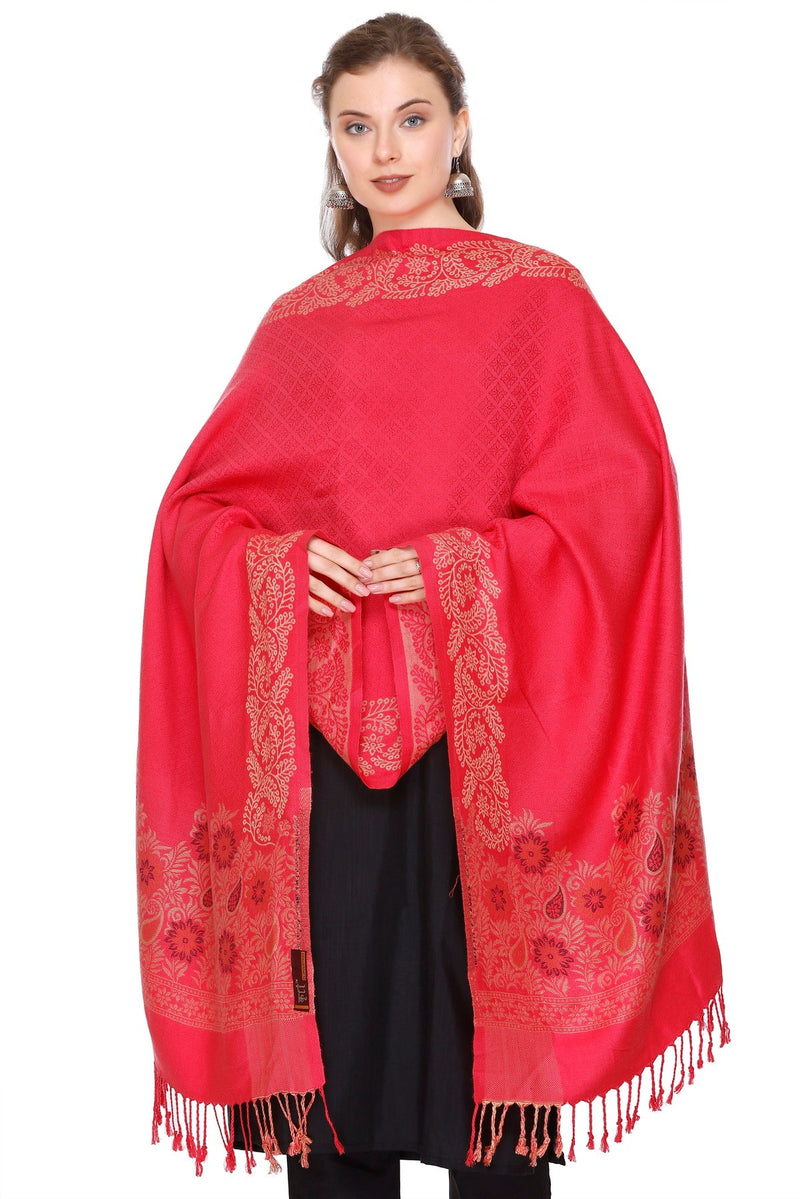 KRITI Floral Border Woollen Carrot Color Stole For Girl