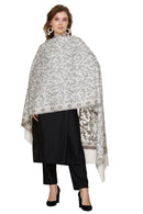 KRITI Floral Pattern Woollen White Color Stole For Girl