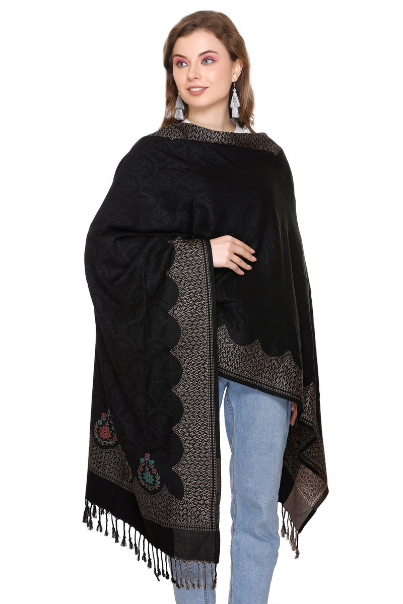 KRITI Paisley Designer Woollen Black Colour Stole For Girl