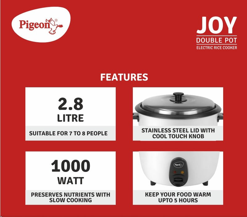 Pigeon 2.8 L Joy Electric Rice Cooker Double Pot 1 N