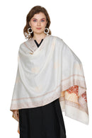 KRITI Floral Border Woollen White Color Stole For Girl