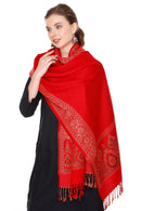 KRITI Traditional Paisley Border Woollen Red Color Stole