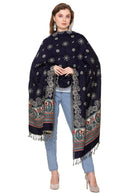 KRITI Floral Border Woollen Black Color Shawl For Women