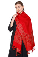 KRITI Floral Border Woollen Red Color Stole For Girl