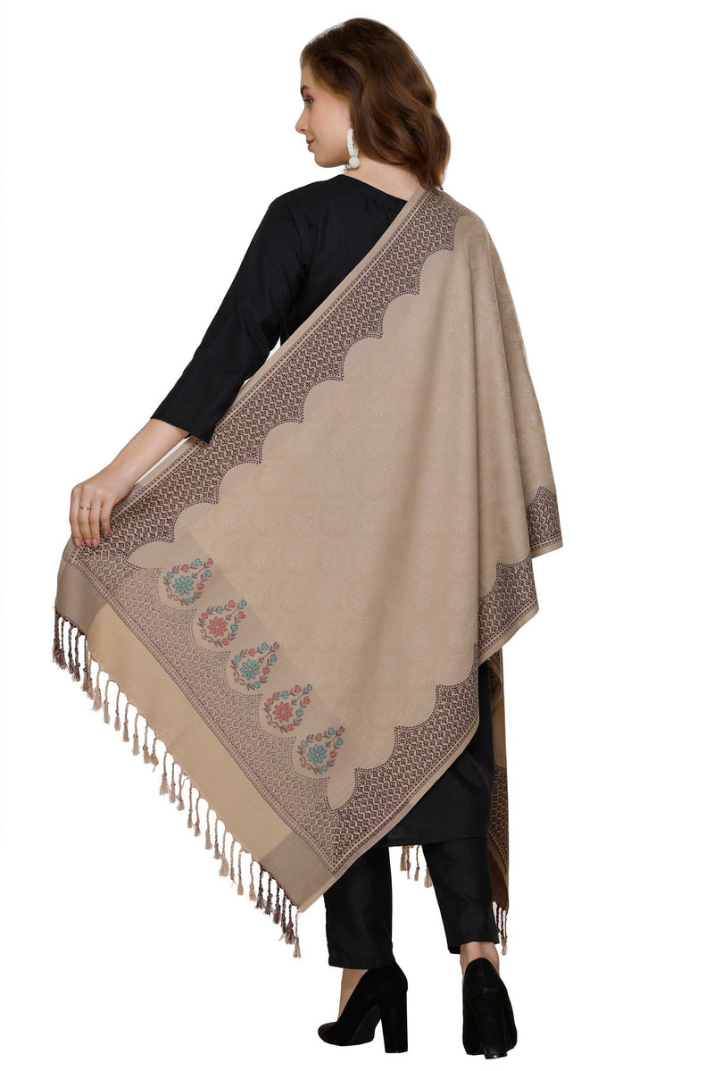 KRITI Paisley Designer Woollen Beige Colour Stole For Girl