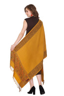 KRITI  Floral Border Woollen Yellow Color Stole For Girl