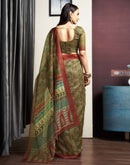 Olive Green Printed Cotton Blend Saree