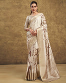 Beige Printed Silk Saree