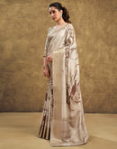 Beige Printed Silk Saree