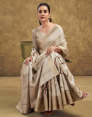 Beige Printed Silk Saree