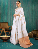 White Silk Woven Kanjivaram Saree