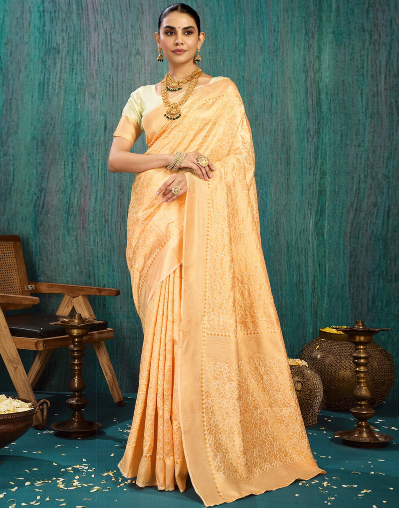 Beige Silk Blend Woven Saree