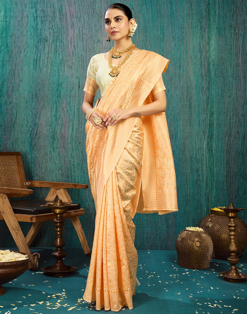 Beige Silk Blend Woven Saree