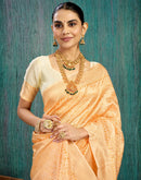 Beige Silk Blend Woven Saree