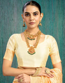 Beige Silk Blend Woven Saree