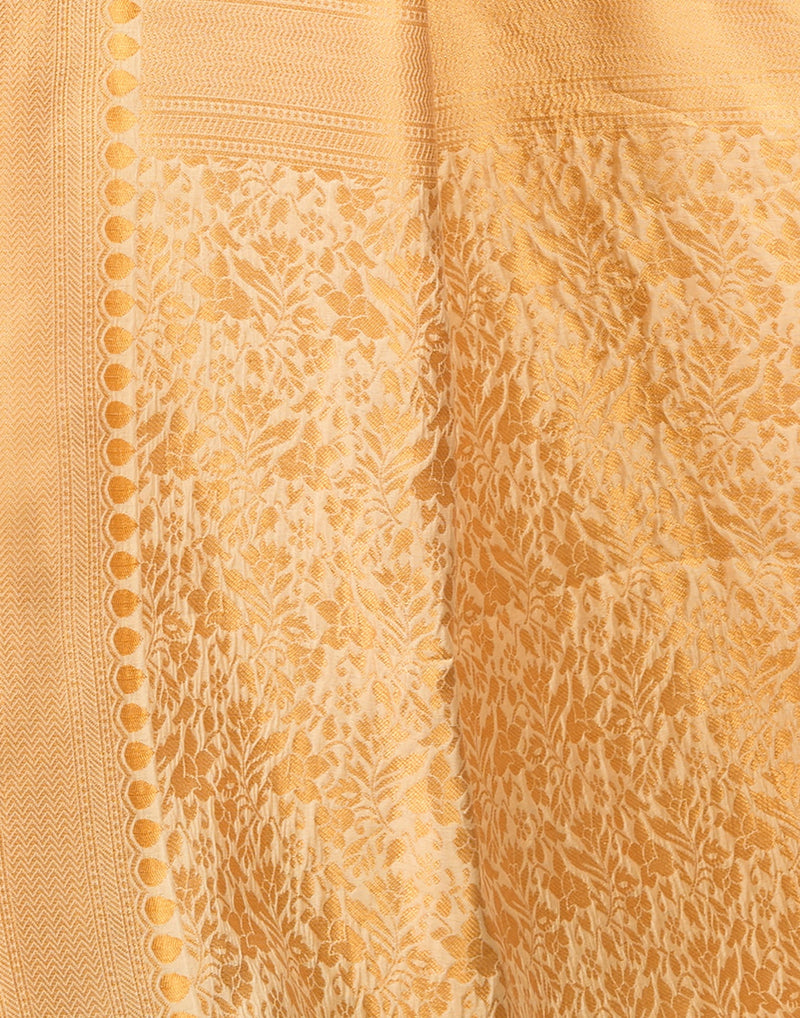 Beige Silk Blend Woven Saree