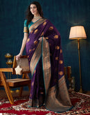 Wine Silk Woven Banarasi Saree