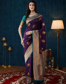 Wine Silk Woven Banarasi Saree