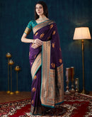 Wine Silk Woven Banarasi Saree