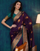 Wine Silk Woven Banarasi Saree