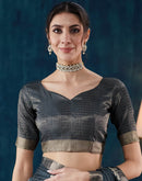Dark Blue Grey Printed Silk Saree