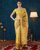 Yellow Chanderi Woven Saree