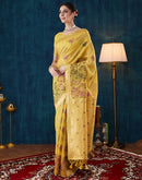 Yellow Chanderi Woven Saree