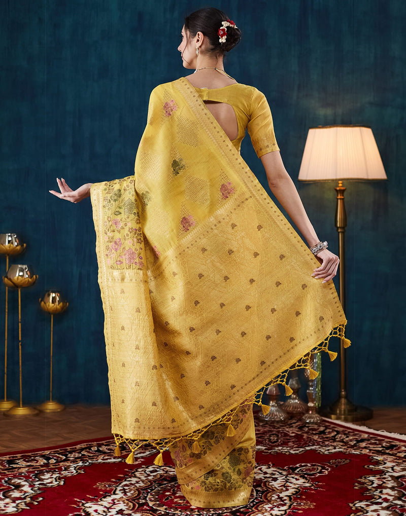 Yellow Chanderi Woven Saree